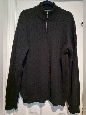 Lyle & Scott Black Cable Knit 1/4 Zip Sweater 100% Combed Cotton Size Large